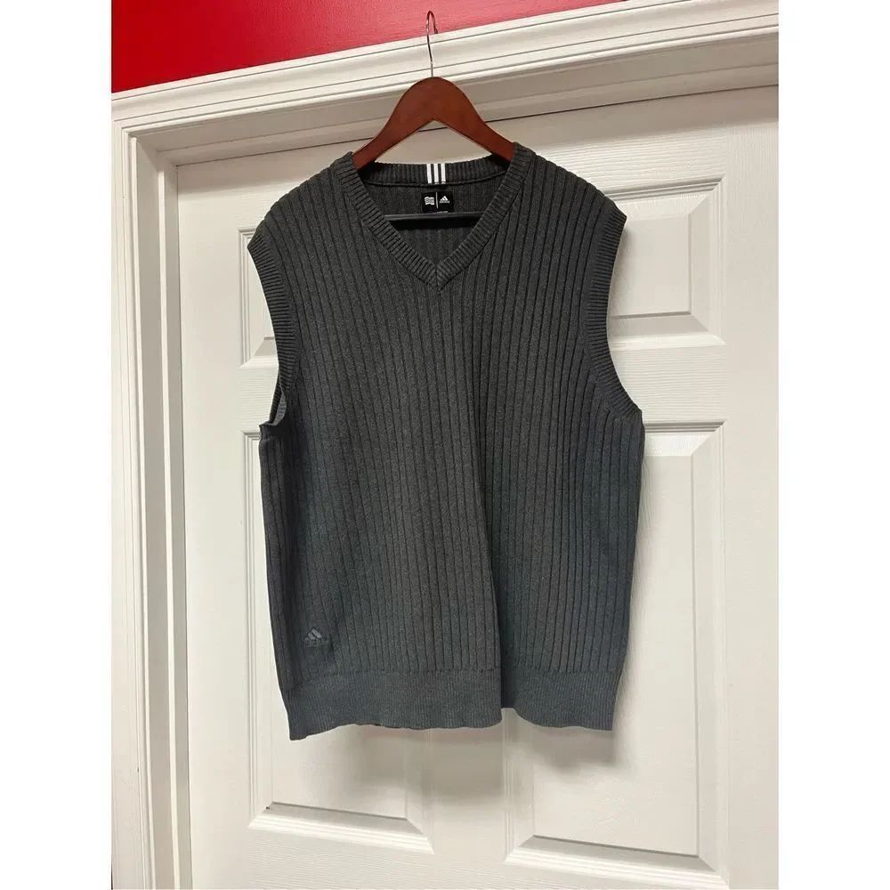 Vintage Adidas Gray V-Neck Pull Over Sweater Vest sz XL EUC